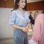 Set เชิ้ดแขนยาว กับกางเกงเอวสูงทรงตรงลายทาง