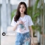 set เสื้อกับกางเกง ปักลายดอกไม้