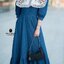 Maxi Dress ยีนส์ตารางแขนตุ๊กตาคอบัวแต่งระบายลูกไม้และปักดอกฉ่ำมากๆ