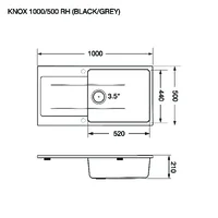 EVE อ่างล้างจาน พักซ้าย รุ่น KNOX 1000/500 GREY EVE อ่างล้างจาน พักซ้าย รุ่น KNOX 1000/500 GREY
