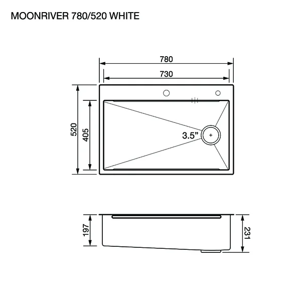  EVE อ่างล้างจาน หินอ่อนสังเคราะห์ รุ่น MOONRIVER 780/520 WHITE    image 2