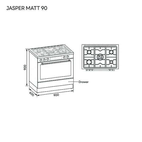 EVE เตาแก๊สพร้อมเตาอบตั้งพื้น ขนาด 90 ซม. สีเทาด้าน รุ่น JASPER MATT 90 image 2 EVE เตาแก๊สพร้อมเตาอบตั้งพื้น ขนาด 90 ซม. สีเทาด้าน รุ่น JASPER MATT 90 image 2