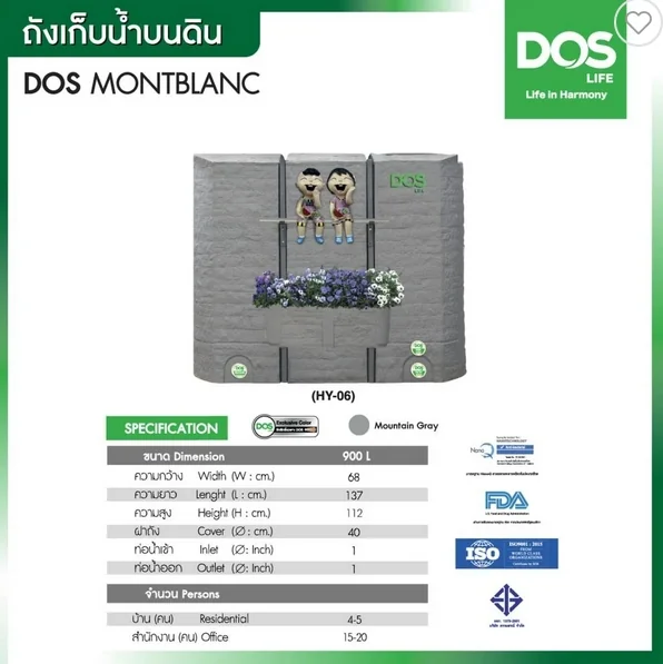  DOS ถังเก็บน้ำ 900 ลิตร สี MOUNTAIN GREY รุ่น MONTBLCANC NANO    image 2