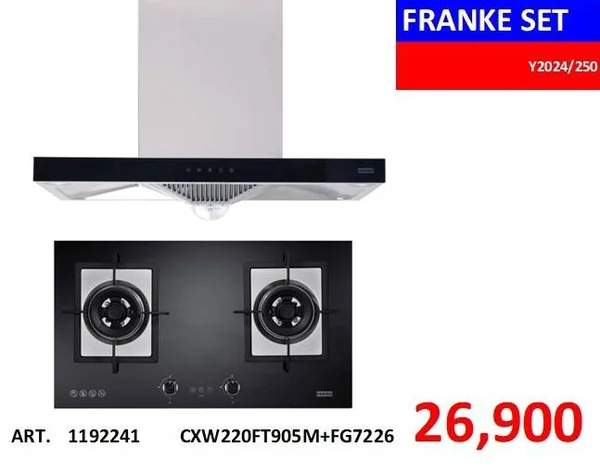 FRANKE ชุดเซ็ต เครื่องดูดควันแบบกระโจม CXW220FT905M + เตาฝังแก๊ส FG7226 FRANKE ชุดเซ็ต เครื่องดูดควันแบบกระโจม CXW220FT905M + เตาฝังแก๊ส FG7226