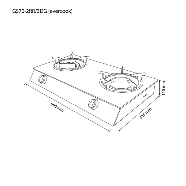 EVE เตาแก๊สตั้งโต๊ะ รุ่น GS70-2RR/3DG (evercook) image 2 EVE เตาแก๊สตั้งโต๊ะ รุ่น GS70-2RR/3DG (evercook) image 2